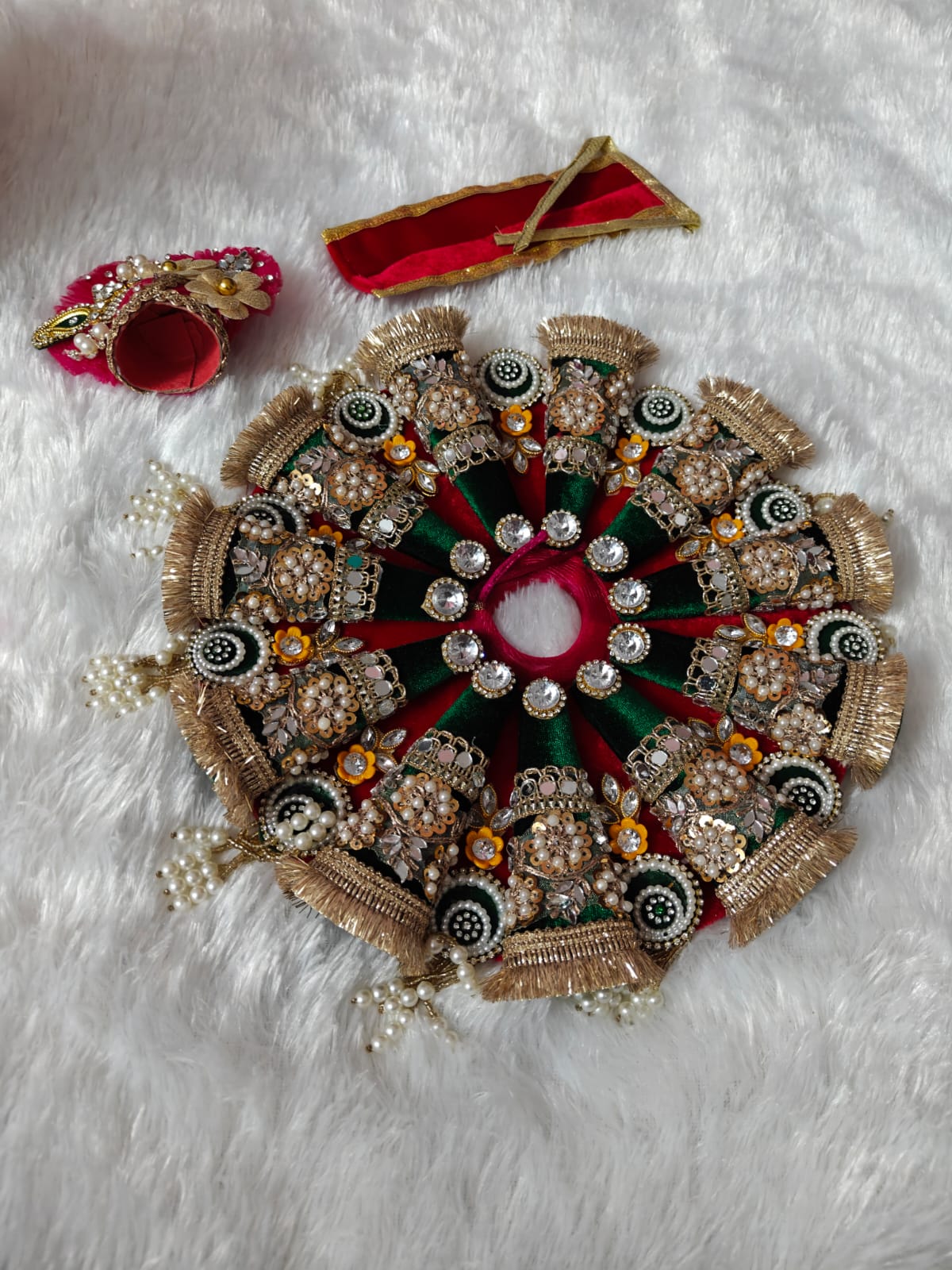 Royal Multicolor Heavy Designer Laddu Gopal Poshak Set with Mukut & Patka